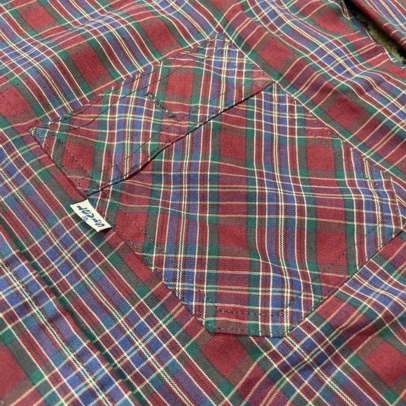 VTG 70s Levis Movin On White tab button up plaid dagger collar shirt S USA red - Picture 2 of 4
